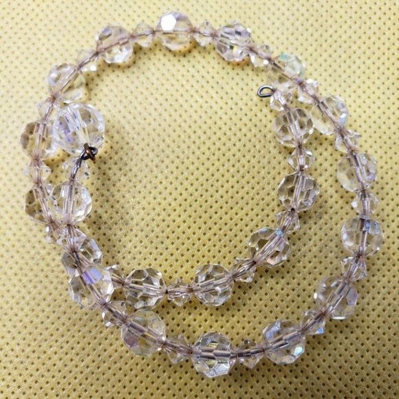 Vintage Crystal Tri-Bead Earrings, Wrap Bracelet Screw Back Gold Tone AB Rhines - Picture 9 of 11